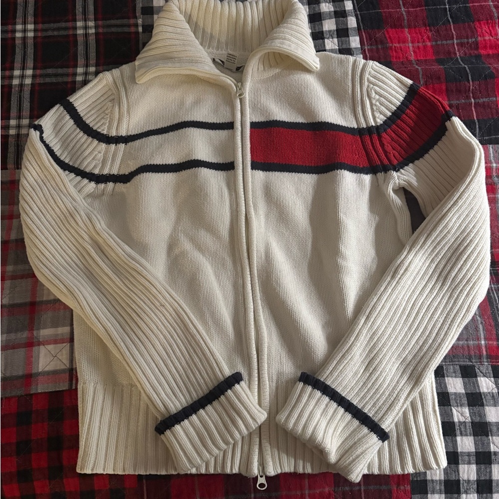 Tommy Hilfiger Cream Zip-Up Sweater with Black Accents